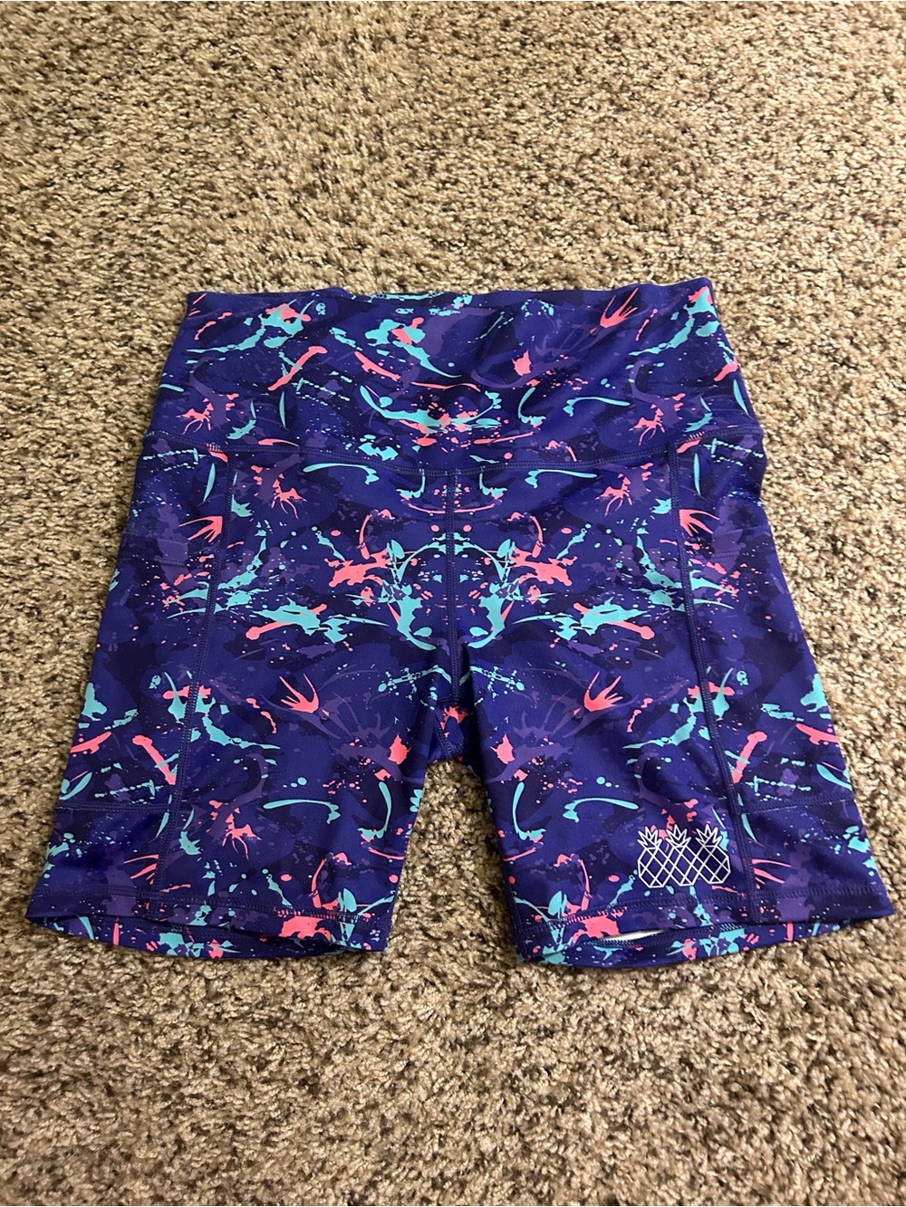 Trea Pinas Women's High-Rise Athletic Bike Shorts - Purple Splash Print
